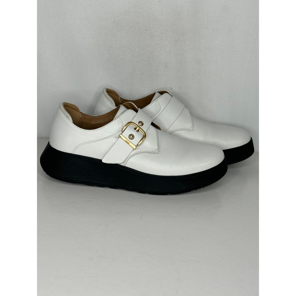 FitFlop F-Mode White Leather Monk Strap Flatform Buckle Shoes Y2K Sz 10